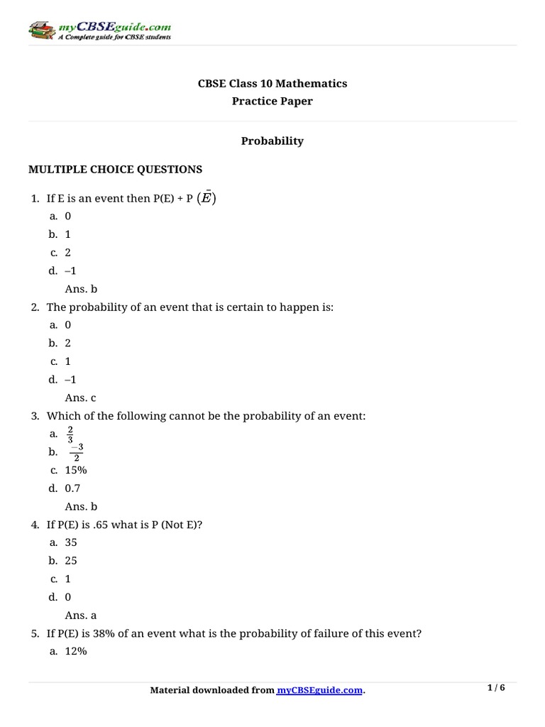 Class 10 Probability Practice Paper | PDF | Playing Cards | Probability
