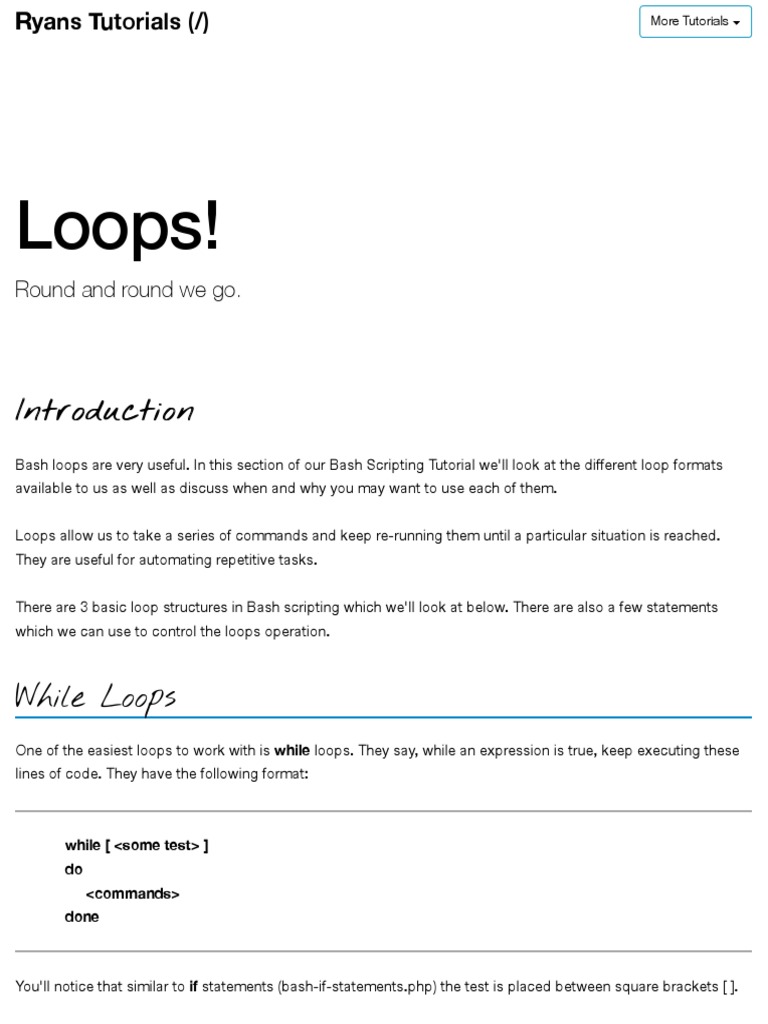 Loops - Bash Scripting Tutorial | PDF | Control Flow | Computer File