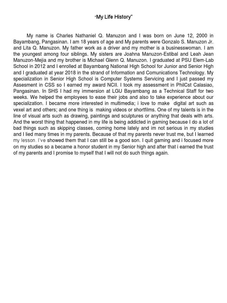 My Life History | PDF | Wellness