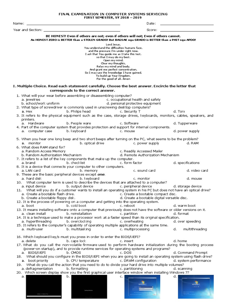 Computer Systems Servicing Exam Guide | PDF | Booting | Bios