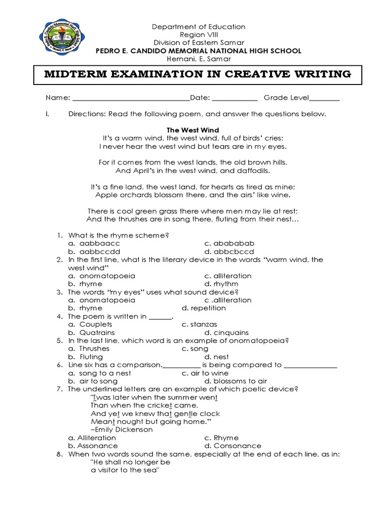 Midterm Exam Rhyme Poetry