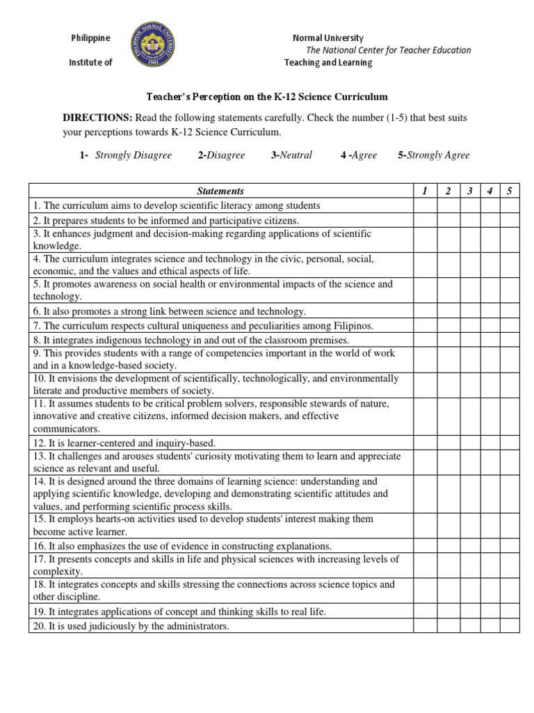 K-12 Science Curriculum Perceptions Survey | PDF | Curriculum | Inquiry ...