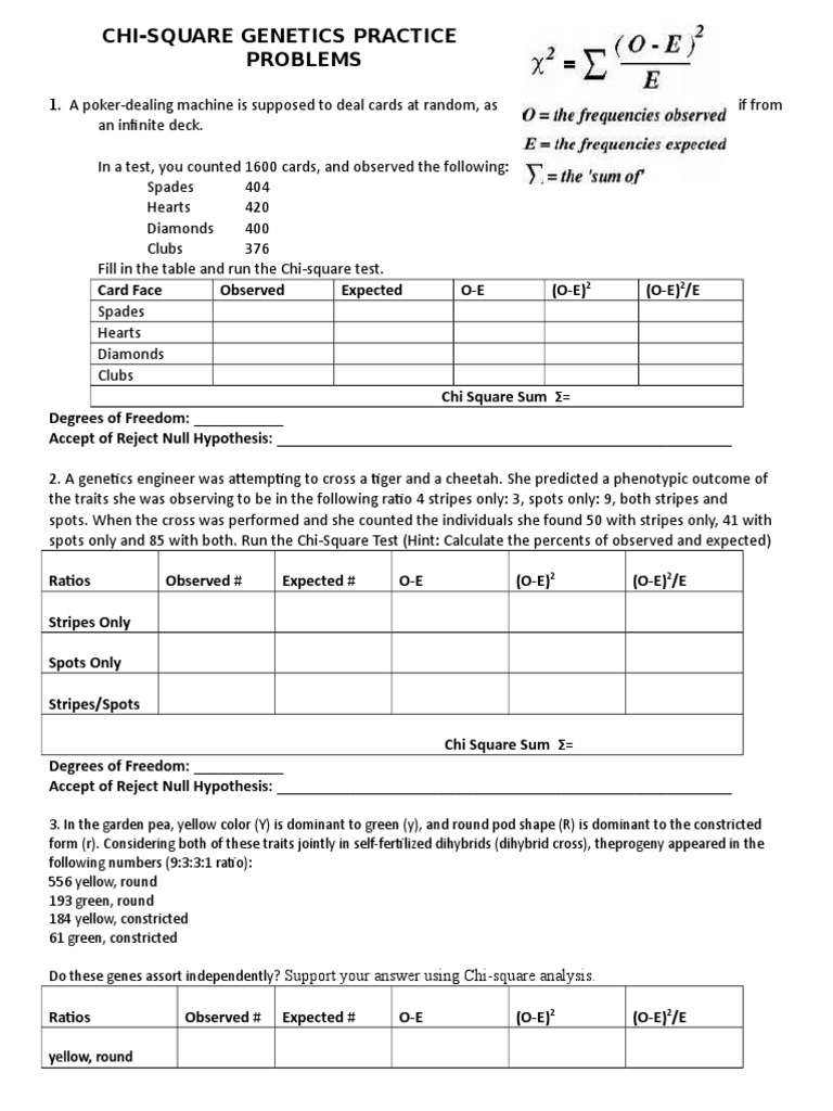 Chi Square Genetics  Practice Problems Worksheet.5  PDF Pertaining To Genetics Practice  Problems Worksheet