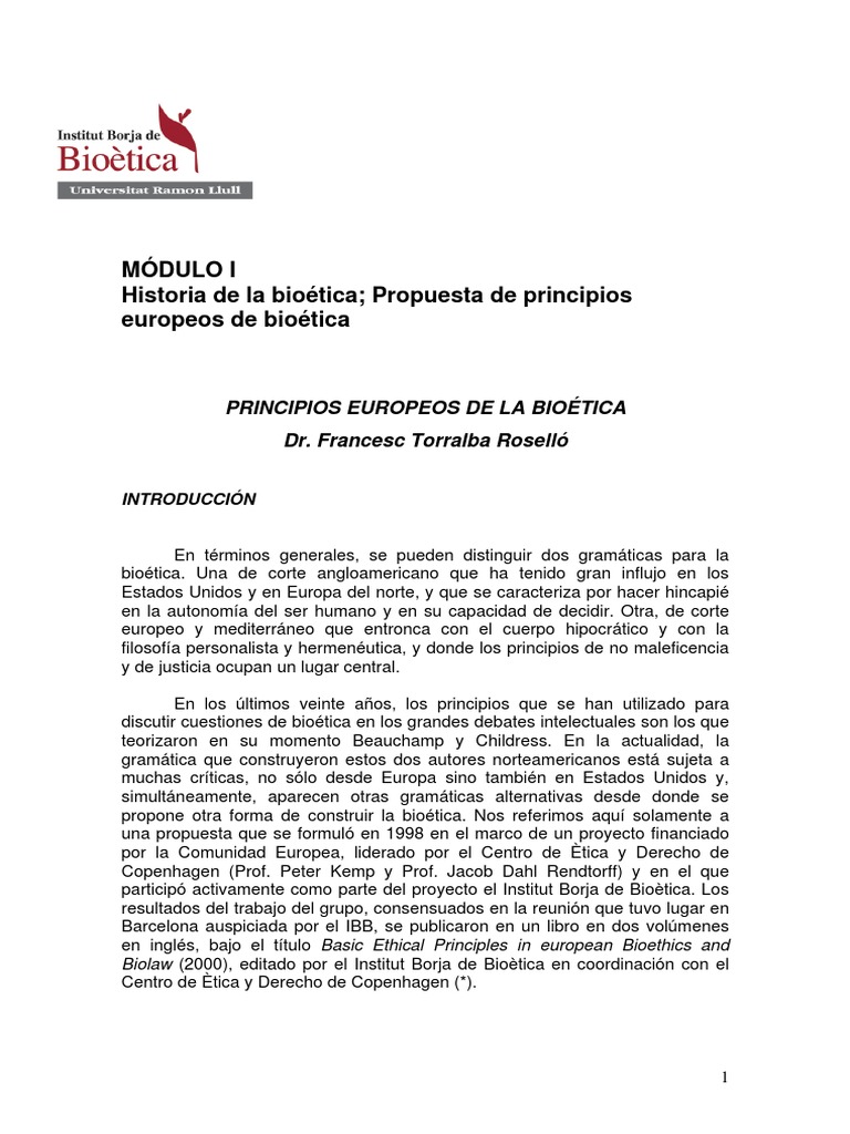 Principios Europeos de Bioética | PDF | Dignidad | Bioética