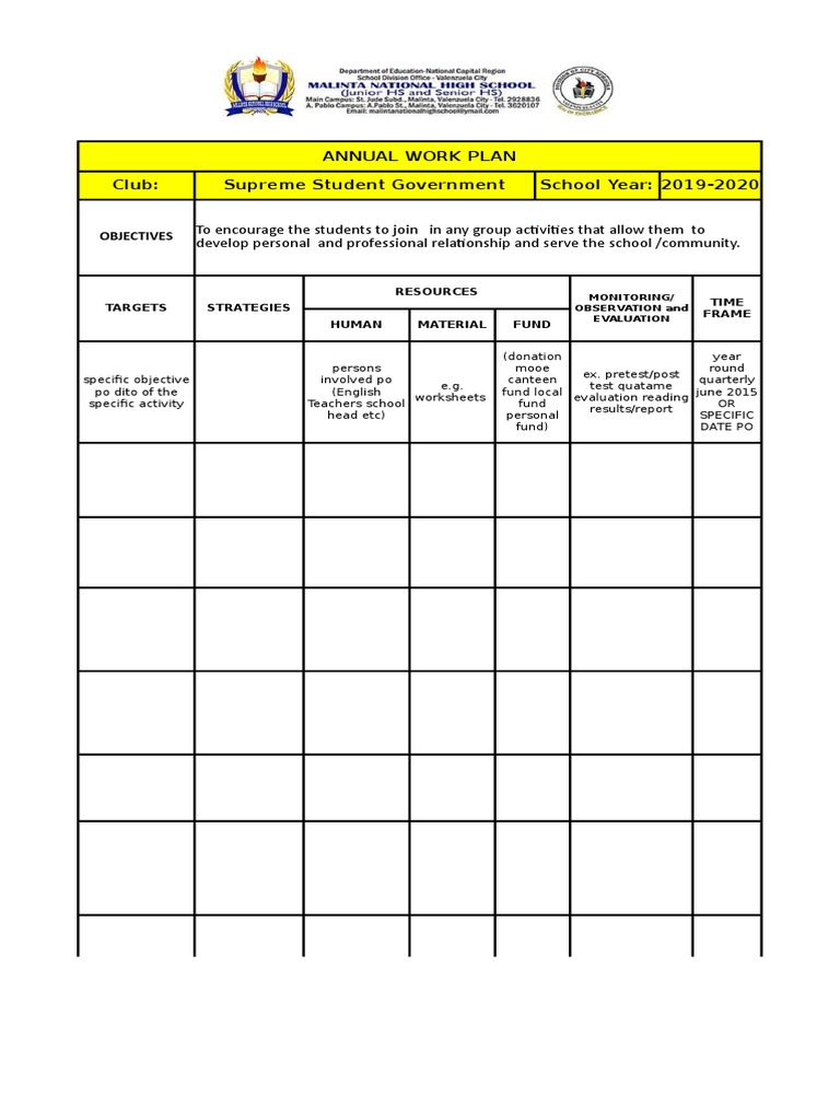 Supreme Student Government Annual Plan | PDF