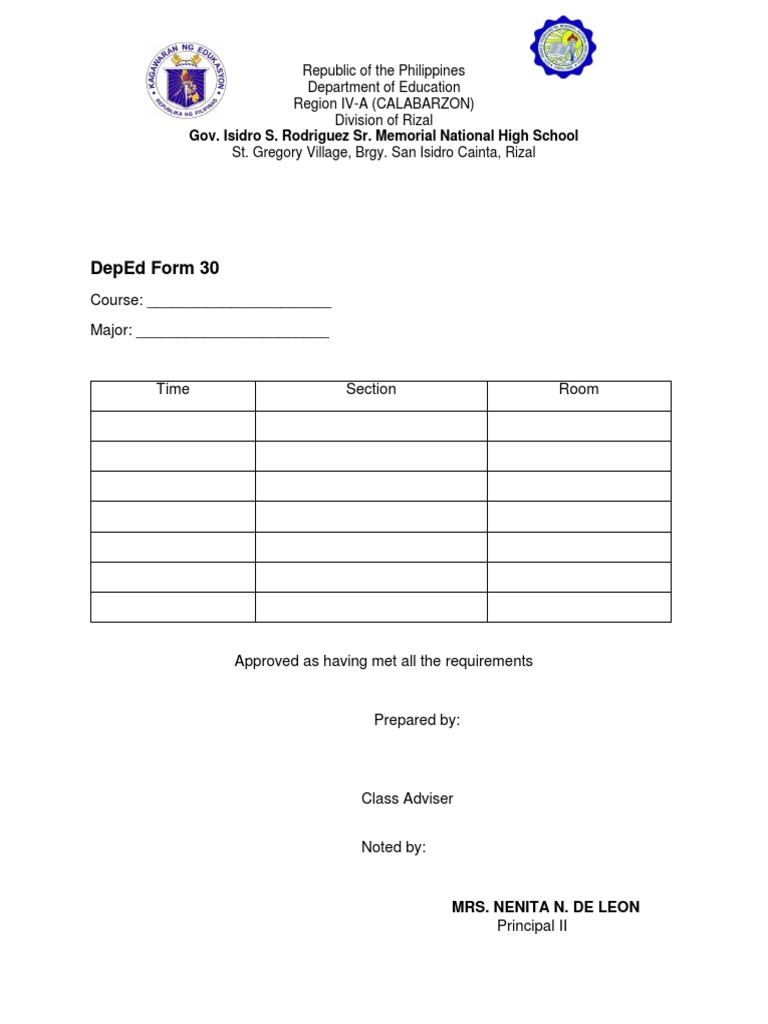 Deped Form 30: Course: - Major | PDF