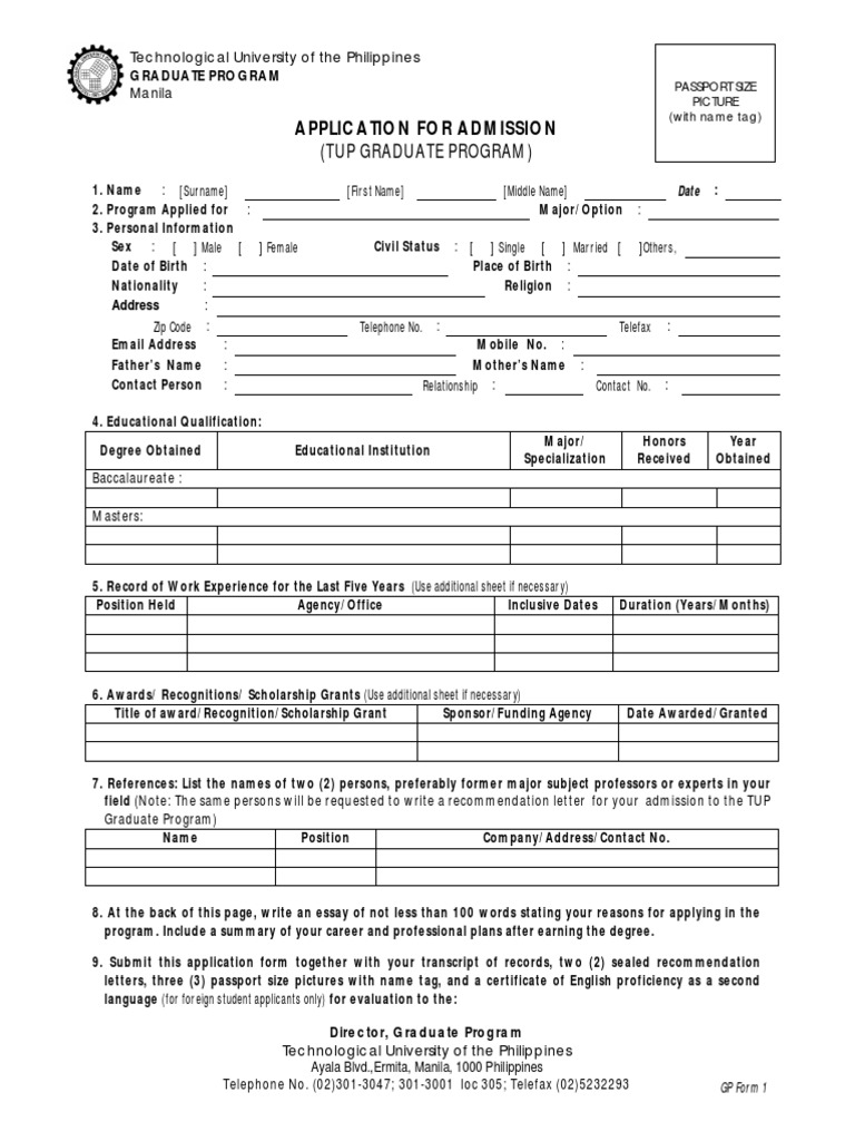 GP Admission Form PDF | PDF | Graduate School | Academic Degree