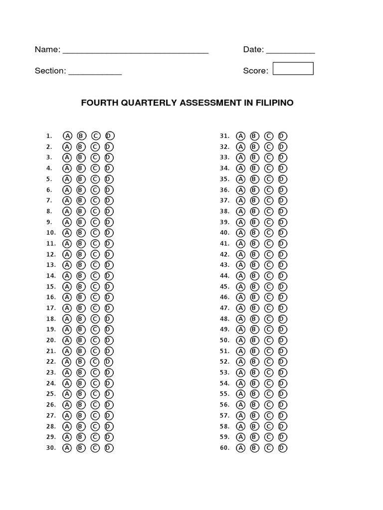 Filipino Bubble Answer Sheet 1-60 | PDF