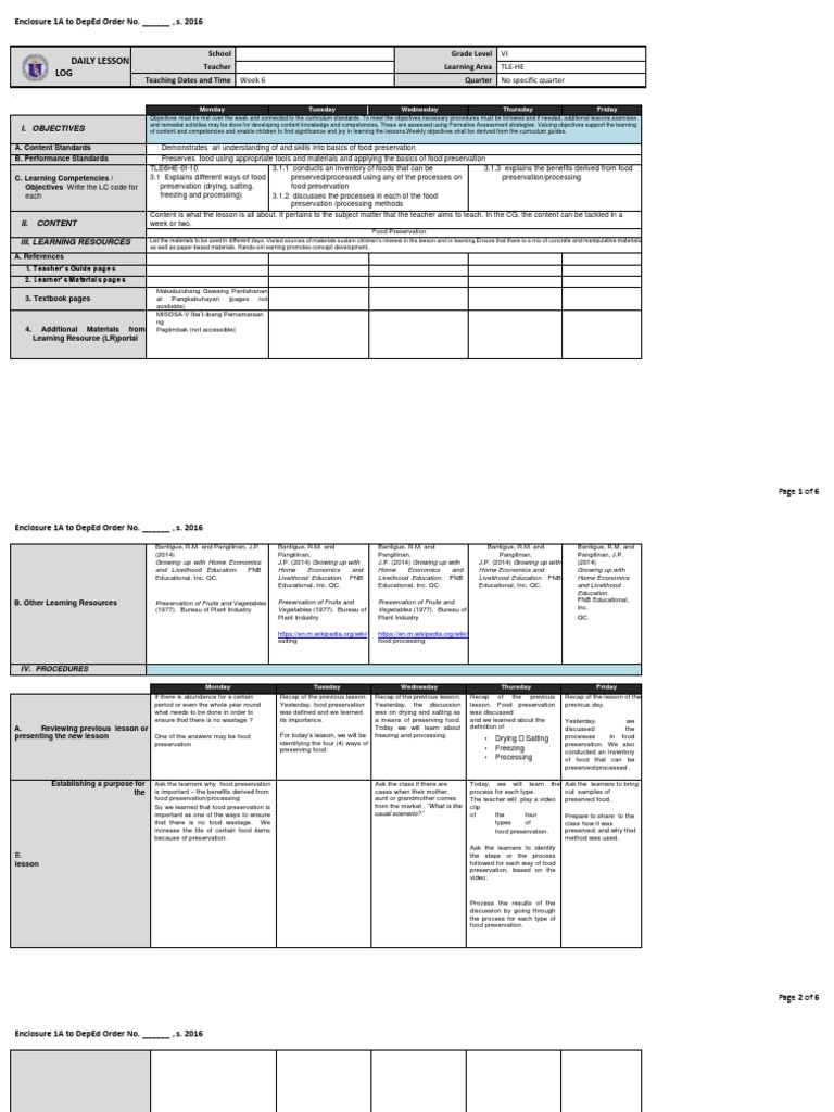 DLL Tle PDF Food Preservation Food Processing