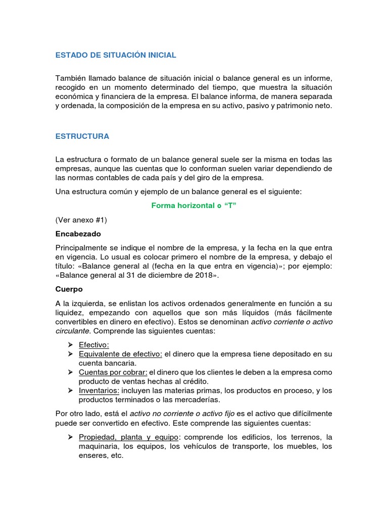Estado de Situación Inicial | PDF | Hoja de balance | Dinero