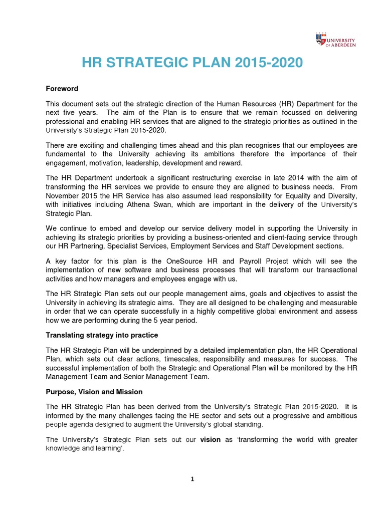 HR Strategic Plan 2015-2020 Overview | PDF | Human Resources ...