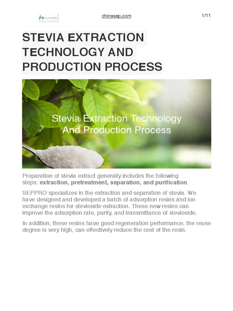 Stevia Extraction Technology and Production Process PDF Sewage