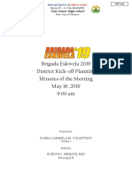 Brigada Eskwela 2019 Minutes of The Meeting District Kick Off
