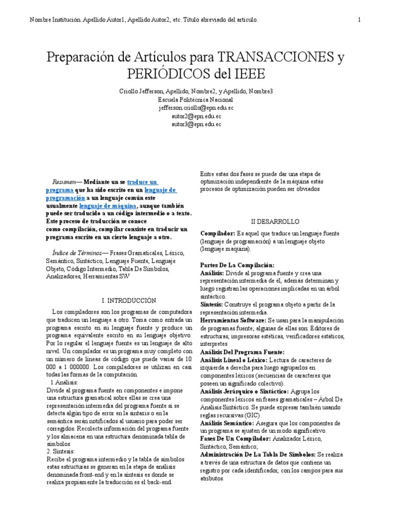 Informe IEEE | PDF | Compilador | Lenguaje de programación