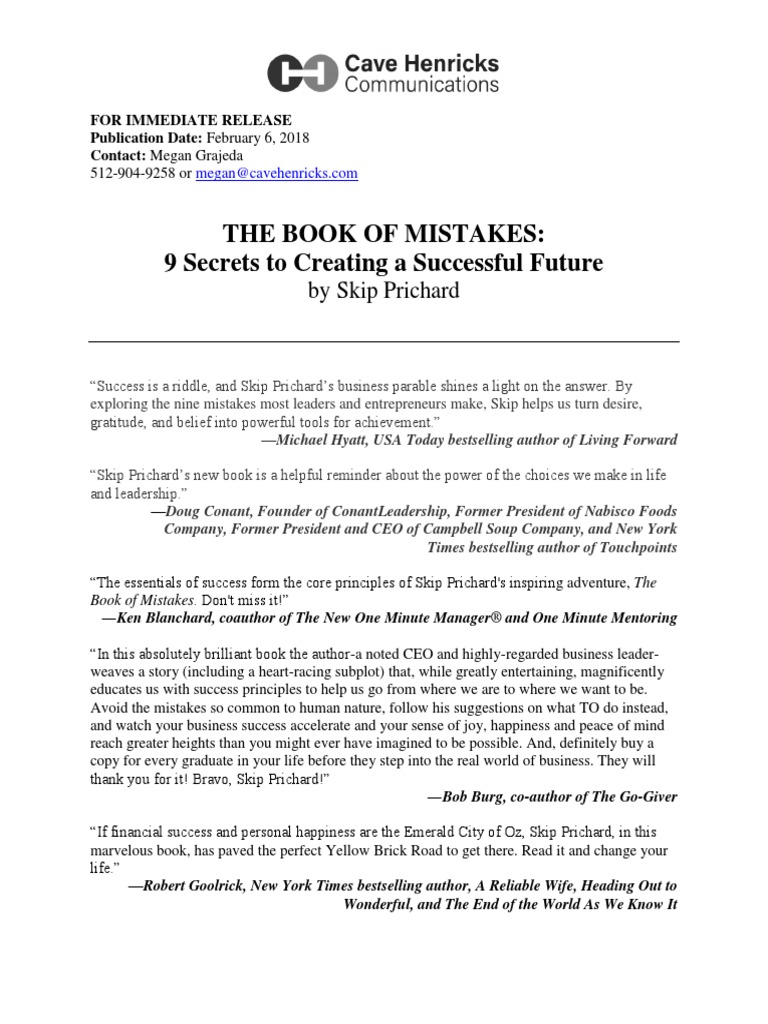 The Book of Mistakes Press Kit PDF Leadership Books