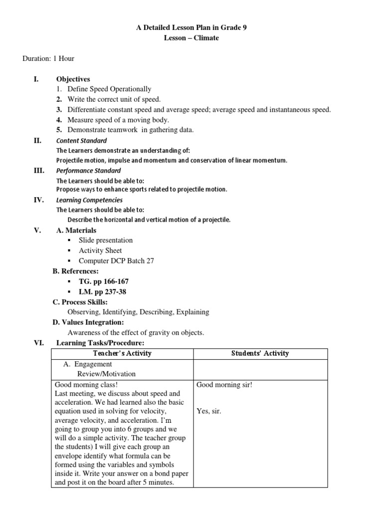 Grade 9 Climate Lesson Plan | PDF | Equator | Climate