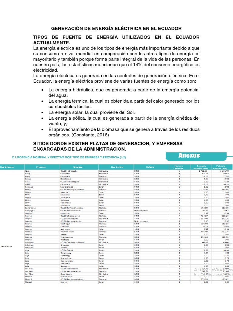 Fuentes de Energía Eléctrica en Ecuador | PDF | Generación eléctrica ...