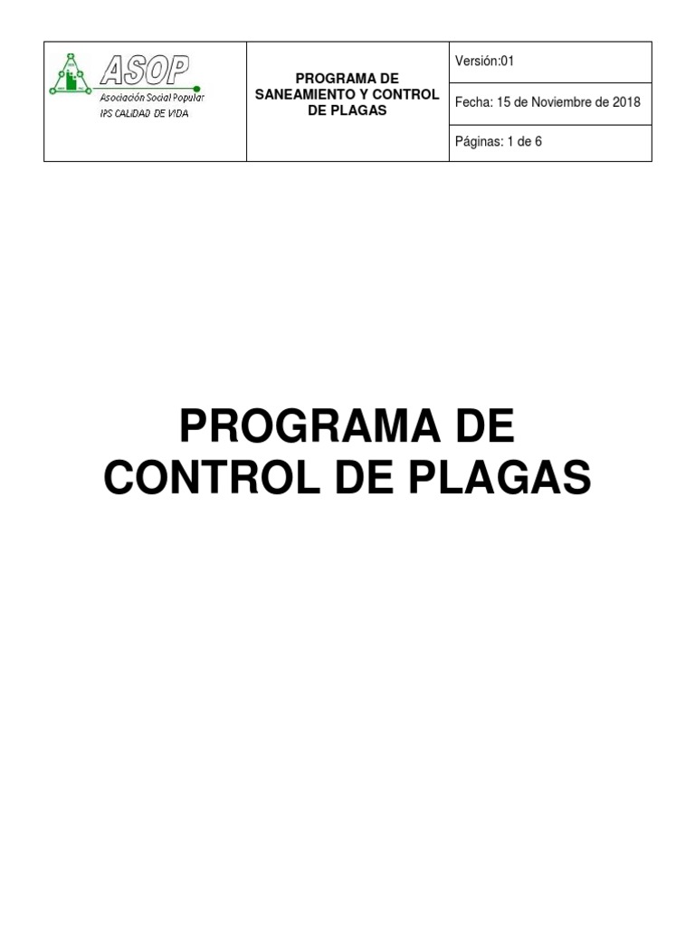 Programa de Control de Plagas 2018 | PDF | Plaga (organismo ...