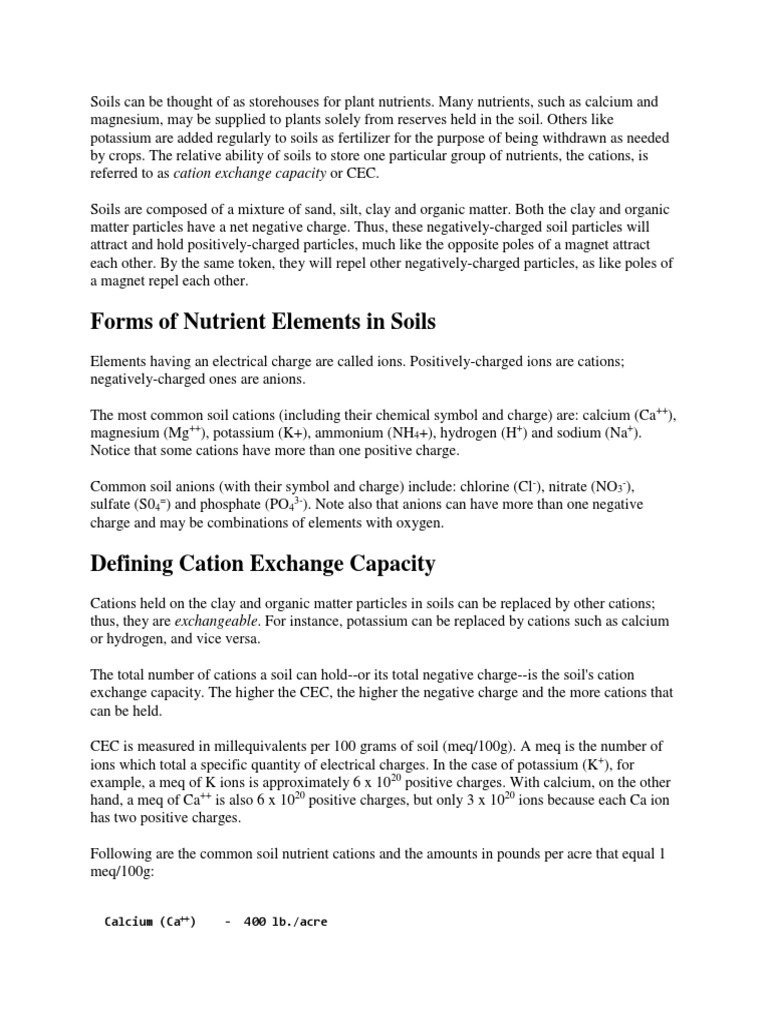 Ion Exchange Capacity PDF Ion Exchange Soil