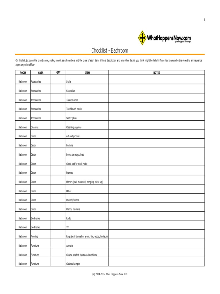 Bathroom Inventory Checklist | PDF | Bathroom | Shower