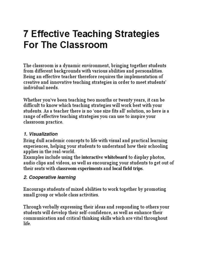 7 Effective Teaching Strategies For The Classroom | PDF | Teachers ...