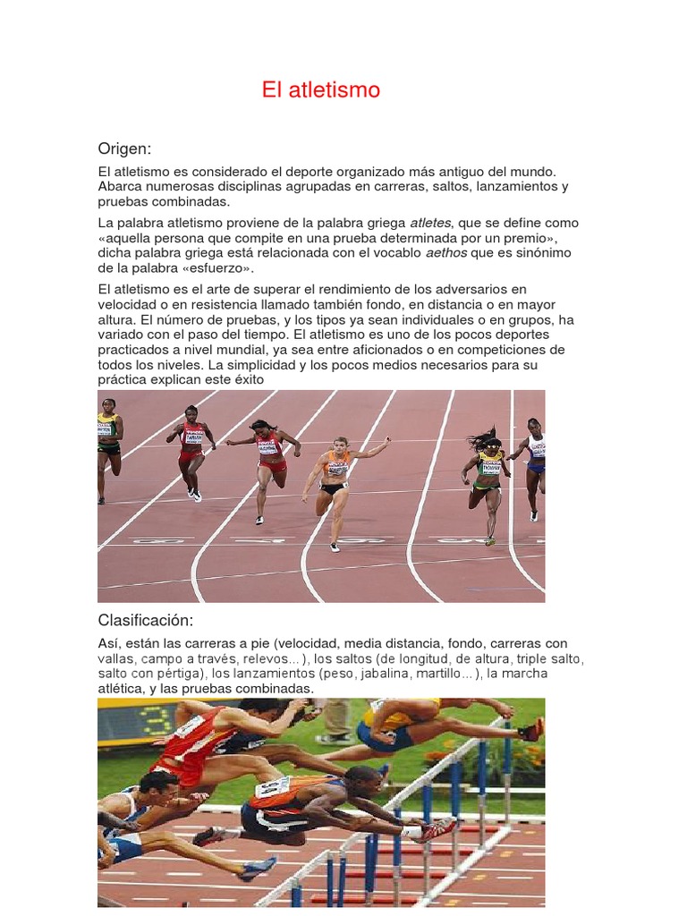 Pruebas y disciplinas del atletismo | PDF | Deporte del atletismo ...