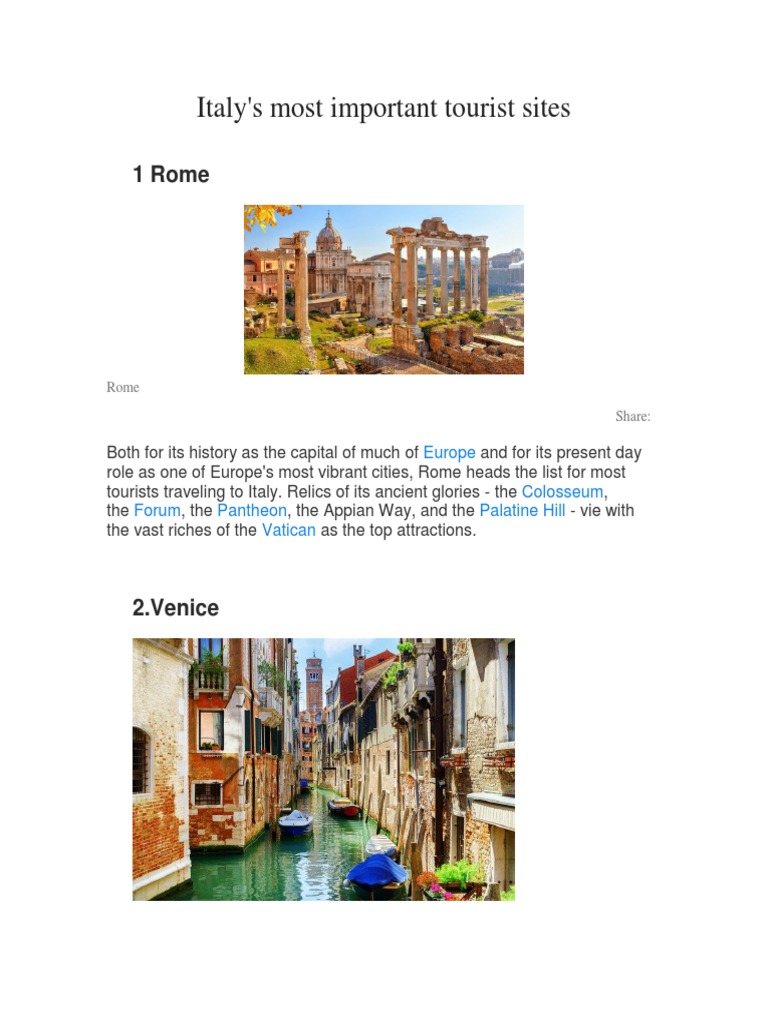 Italy's Most Important Tourist Sites: 1 Rome | PDF | Travel | Art