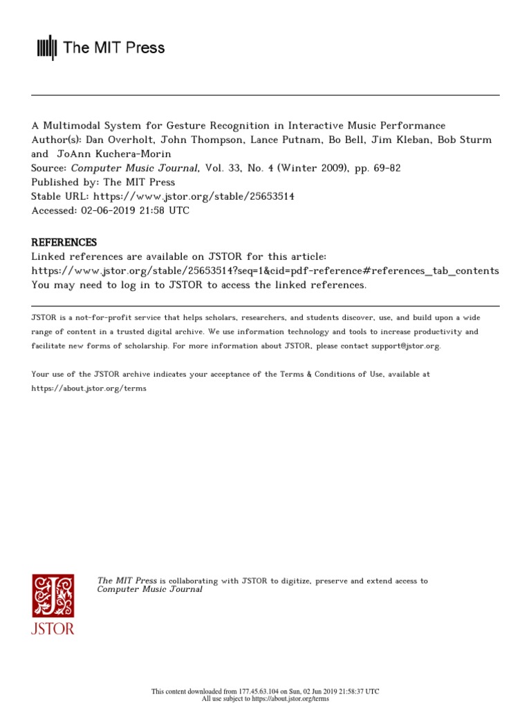 The MIT Press Computer Music Journal This Content Downloaded From 177.45.63.104 On Sun, 02 Jun