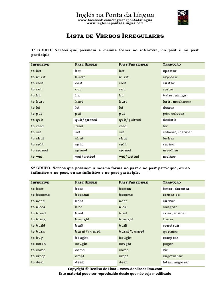 Lista de Verbos Irregulares PDF | PDF