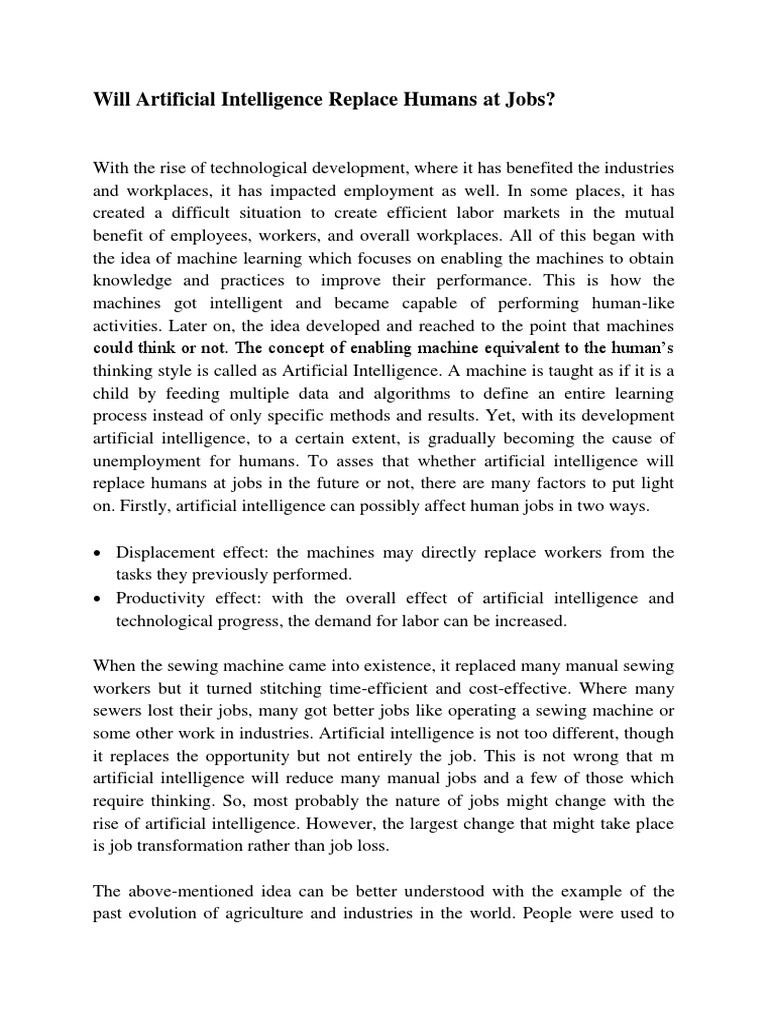 Blog - Will Artificial Intelligence Replace Humans - Javeria | PDF ...