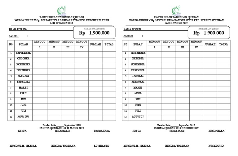 Kartu Iuran Tabungan Qurban 1439 H Pdf