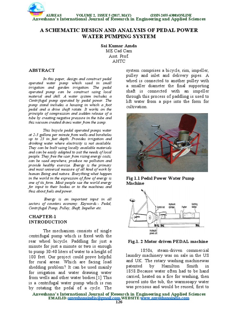 And Analysis of Pedal Power Water Pumping System 1 2 PDF PDF Pump