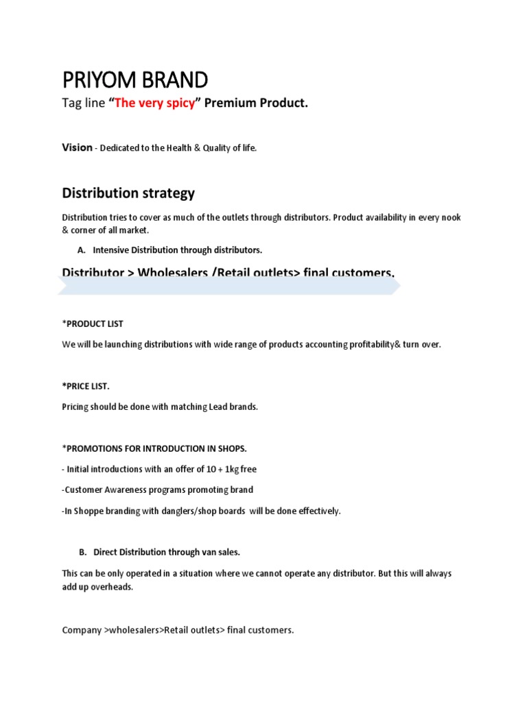 Priyom Brand Distribution Strategy PDF