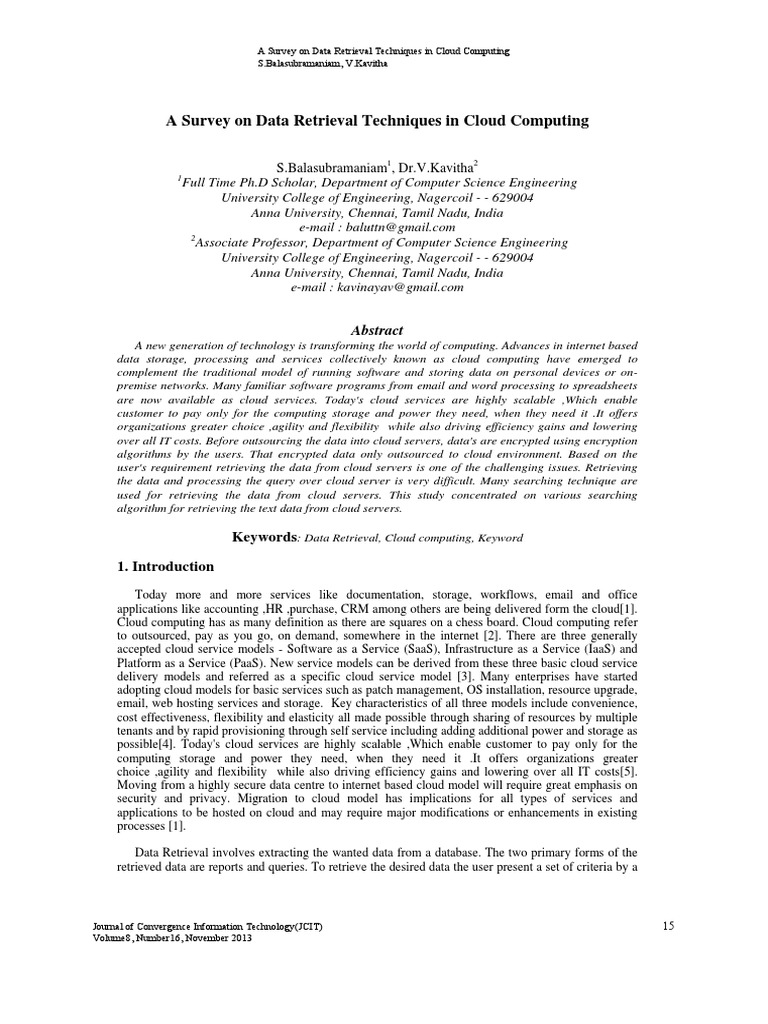 Data Retrieval Techniques in Cloud Computing | PDF | Software As A ...