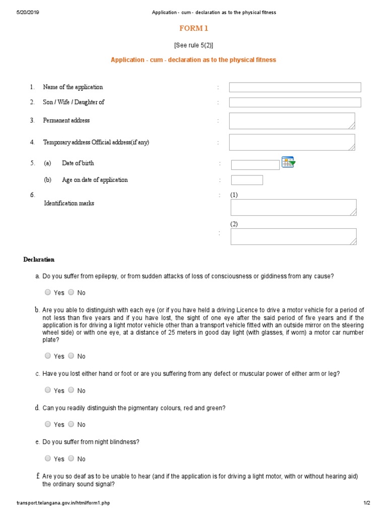 Physical Fitness Declaration for Drivers | PDF