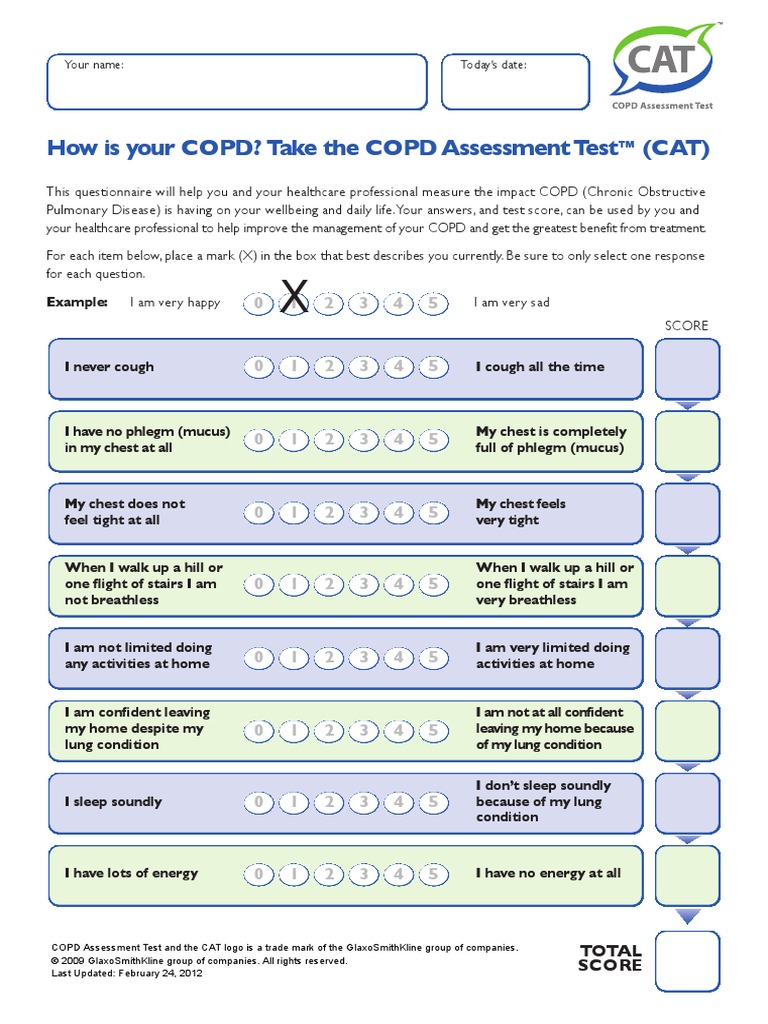 How Is Your Copd? Take The Copd Assessmenttest (Cat) : Your Name: Today ...