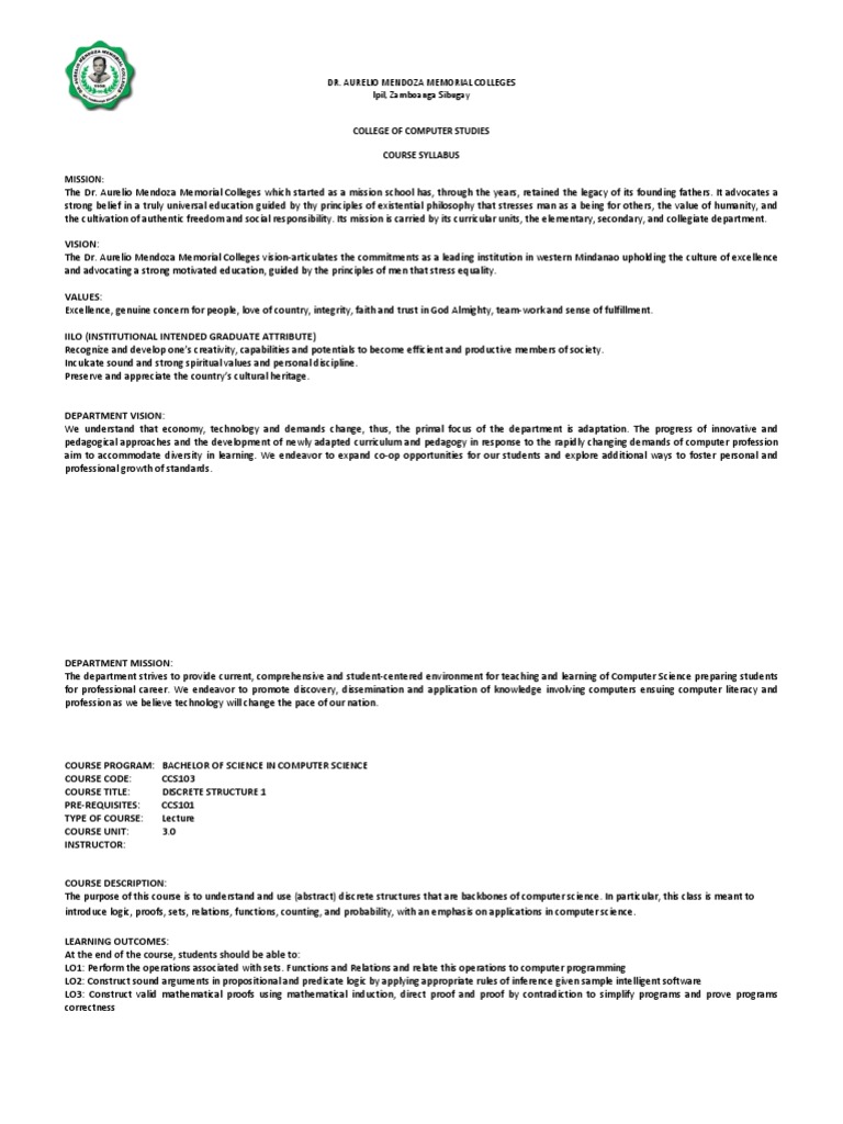 Discrete Structures Course Syllabus | PDF | Mathematical Proof | Logic