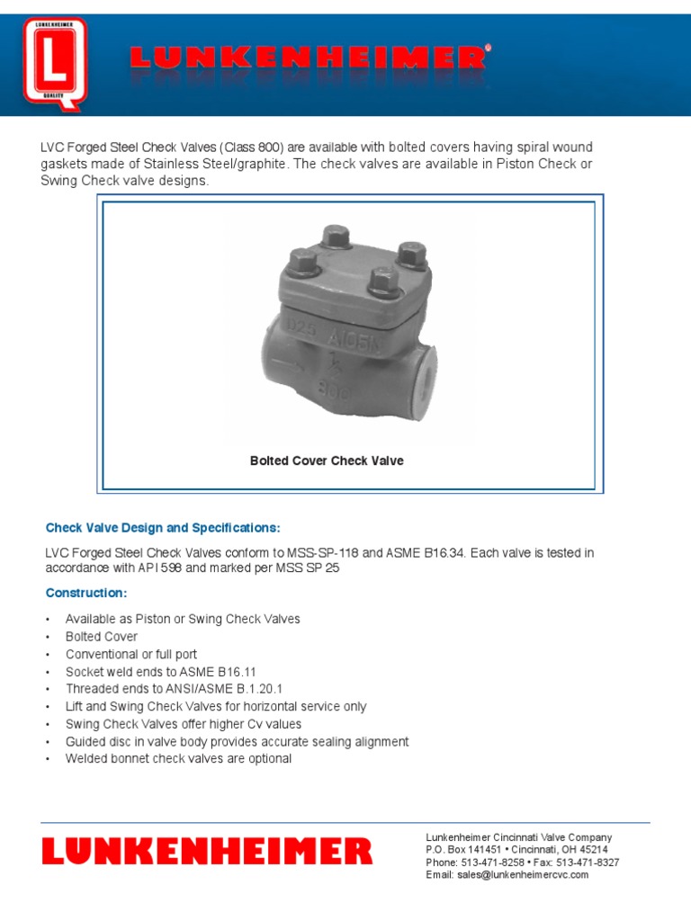 Class 800 Steel Check Valves | PDF | Valve | Screw