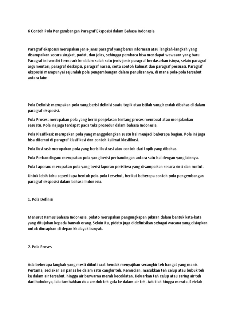 6 Contoh Pola Pengembangan Paragraf Eksposisi Dalam Bahasa Indonesia Docx