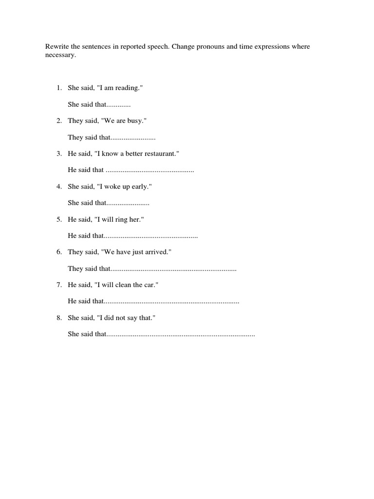 Rewrite The Sentences in Reported Speech | PDF | Language Arts & Discipline