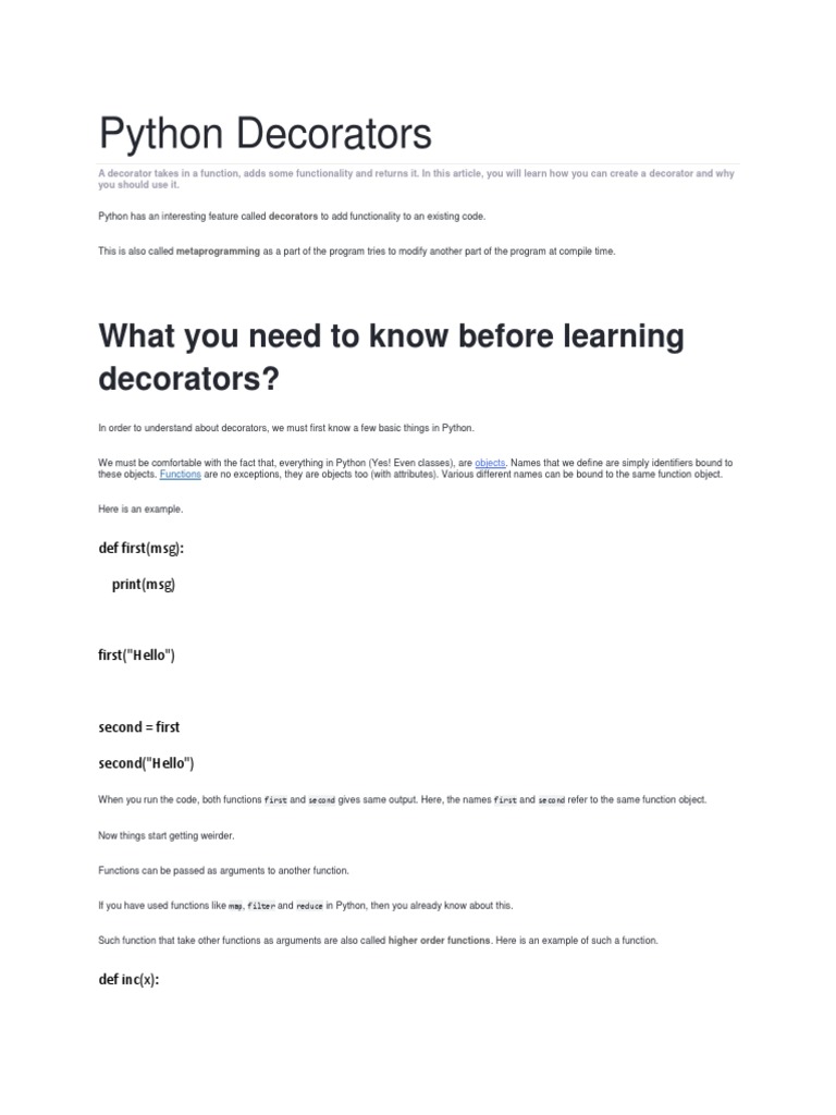 Python Decorators Subroutine Object Oriented Programming