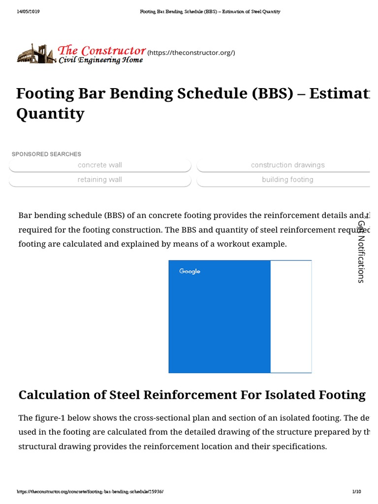 Footing Bar Bending Schedule (BBS) - Estimation of Steel Quantity | PDF ...