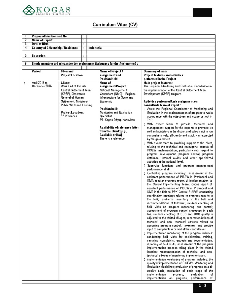 CV of Monitoring & Evaluation Specialist | PDF | Consultant | Water Supply