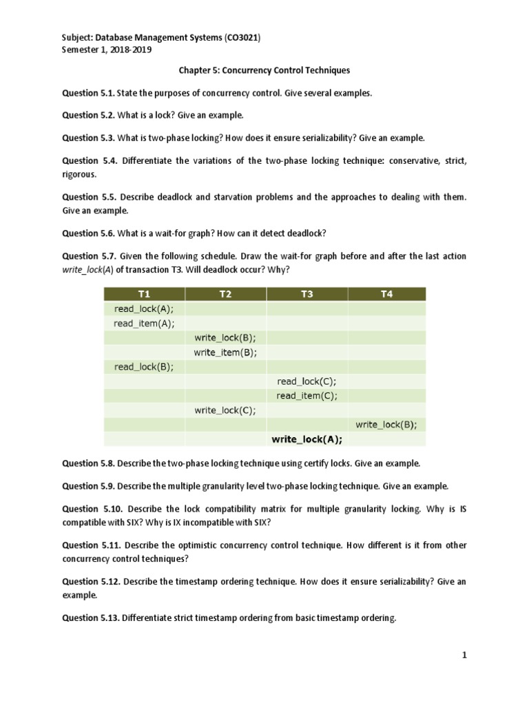 Exercise - DBMS - Chapter 5 - Concurrency Control Techniques | PDF ...