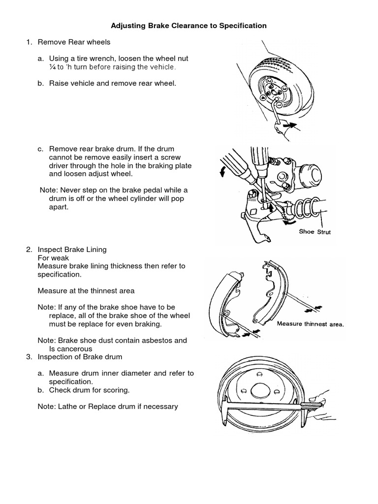 Drum Brake Adjustment Procedure | PDF | Brake | Vehicle Technology