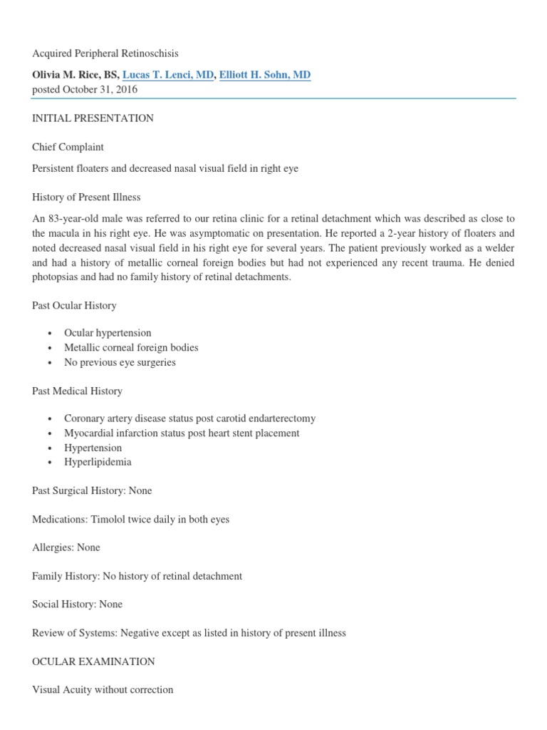 Acquired Peripheral Retinoschisis | PDF | Retina | Senses