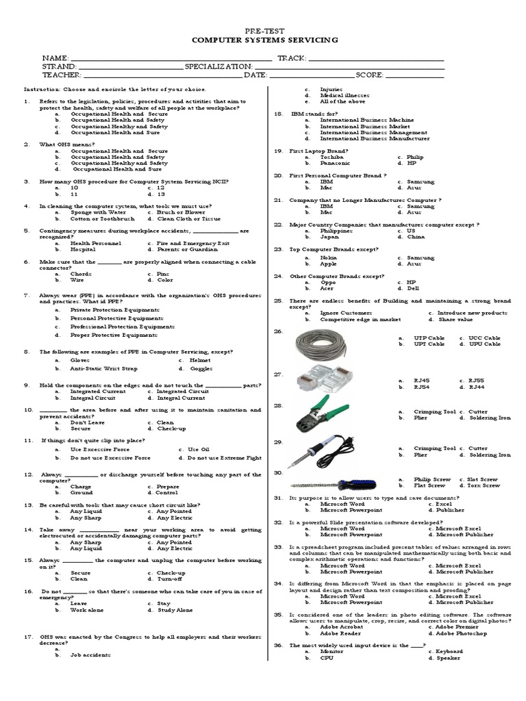 Computer Systems Servicing: Pre-Test | PDF | Computer Hardware | Random ...