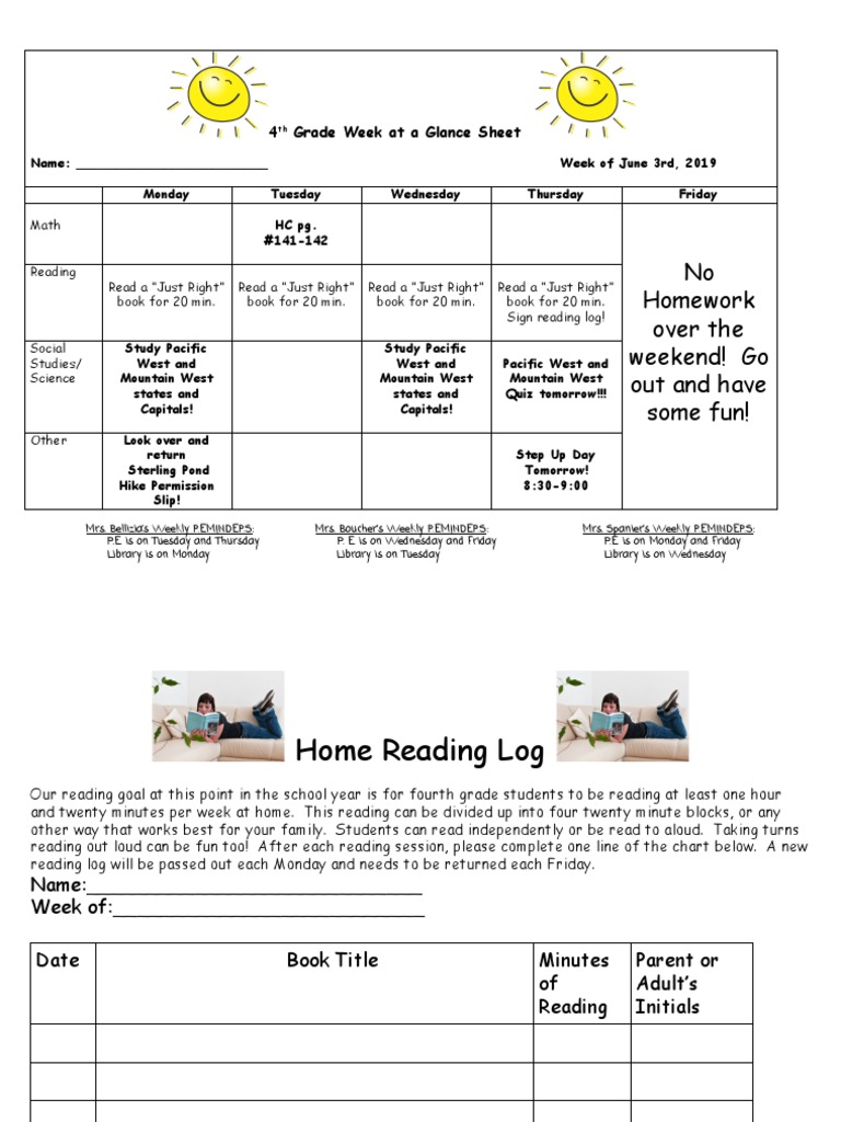 No Homework Over The Weekend! Go Out and Have Some Fun!: 4 Grade Week ...