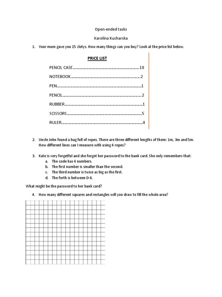 Problem-Solving Tasks for Kids | PDF