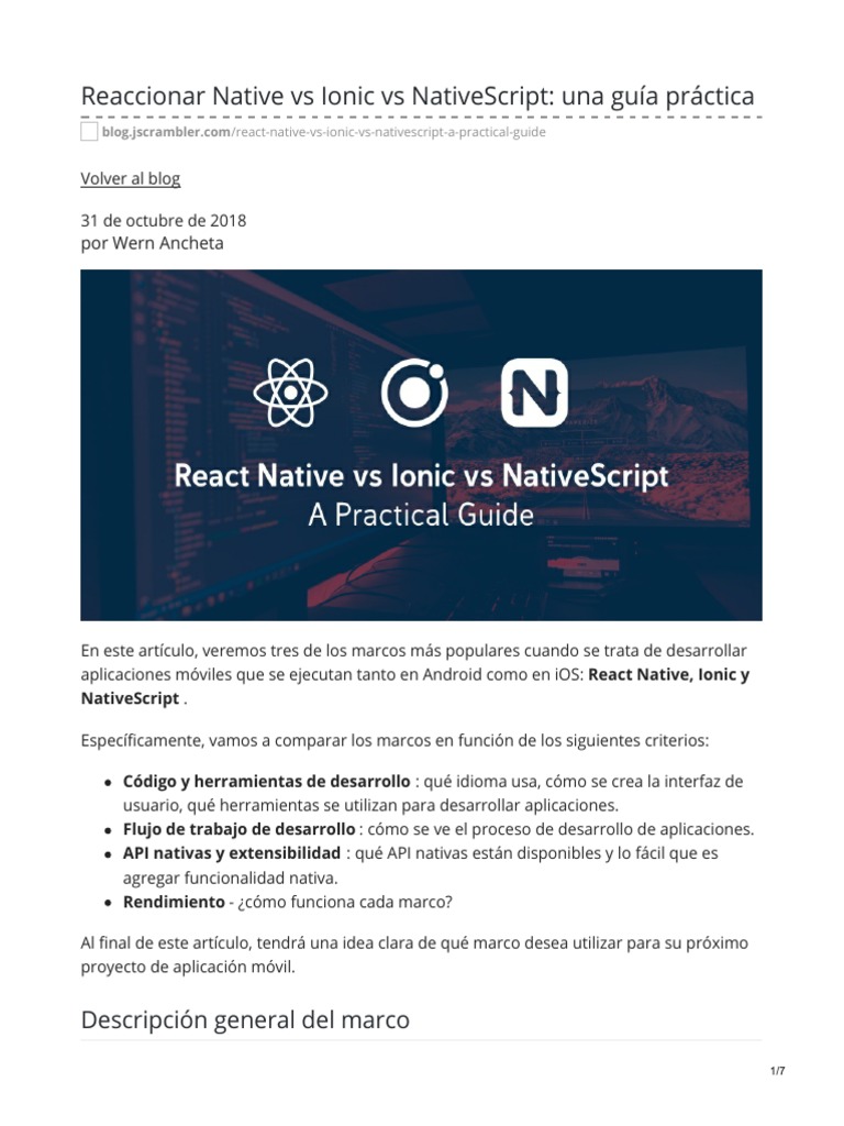 Reaccionar Native Vs Ionic Vs NativeScript Una Guía Práctica | PDF ...